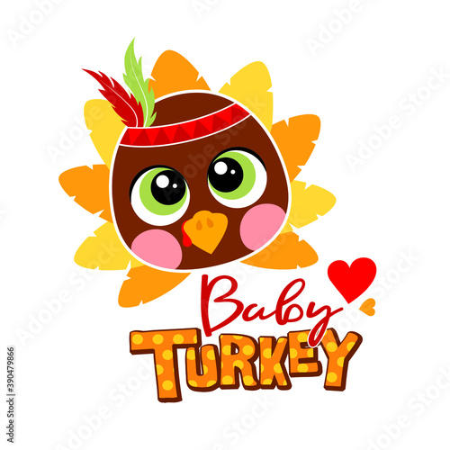 Baby boy turkey illustration for baby Thanksgiving Day. Sublimation print for junior clothing, family decor, invitation card, poster, gifts design