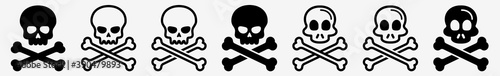Fotografiet Crossbones Skull Icon Set | Pirate Crossbones Vector Illustration Logo | Crossbo
