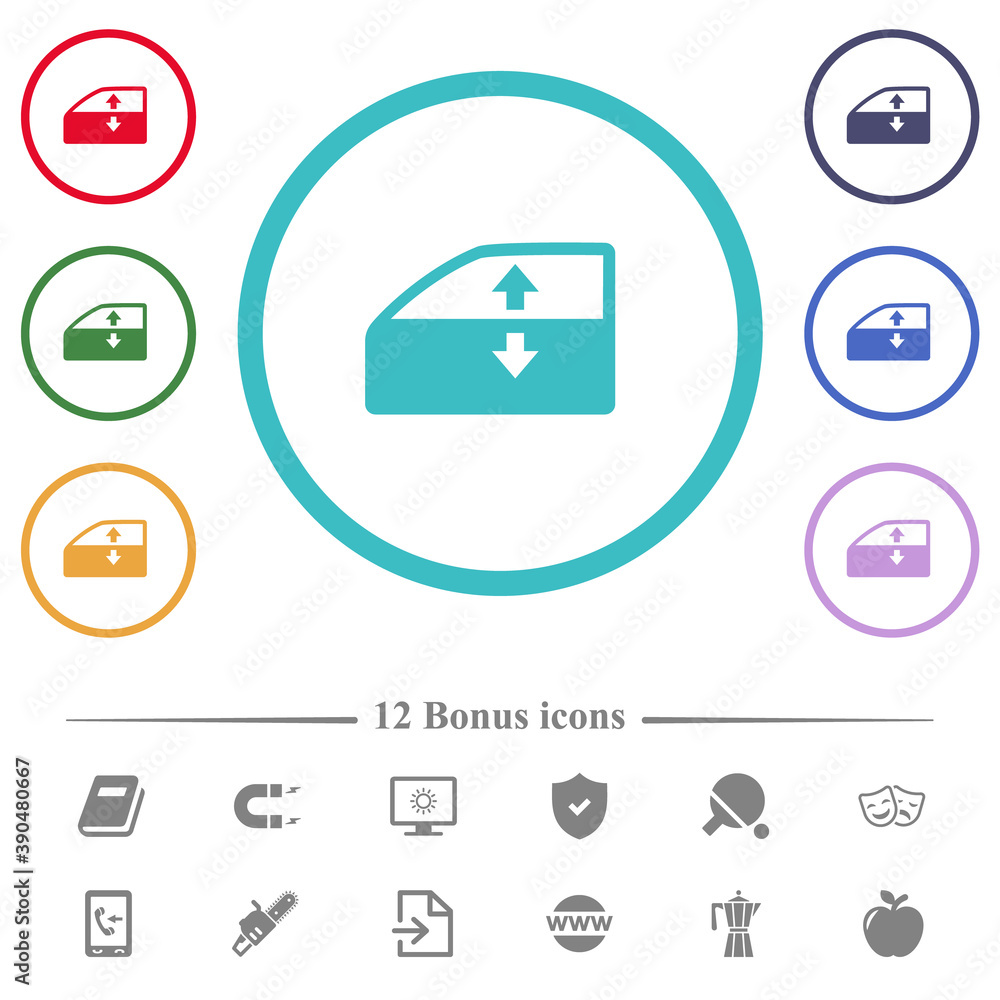 Car electric window winder flat color icons in circle shape outlines Car electric window winder flat color icons in circle shape outlines