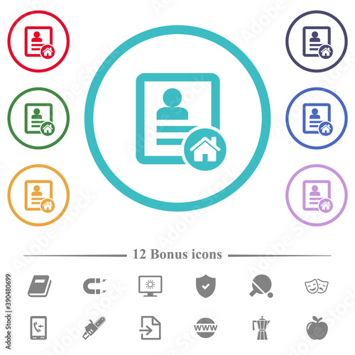 Contact address flat color icons in circle shape outlines
