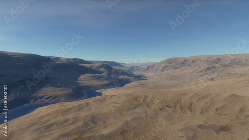 Fantastic digital surface of a distant planet  arial digital landscape  science fiction landscape 3d render