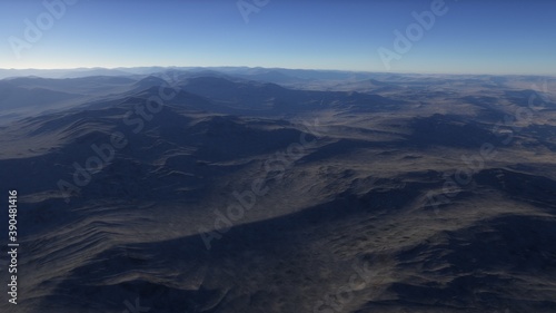 Fantastic digital surface of a distant planet  arial digital landscape  science fiction landscape 3d render