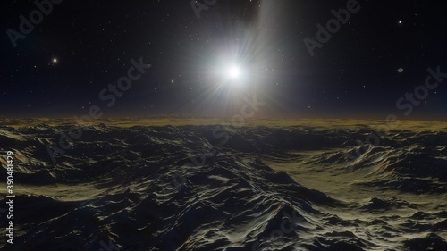 Fantastic digital surface of a distant planet  arial digital landscape  science fiction landscape 3d render