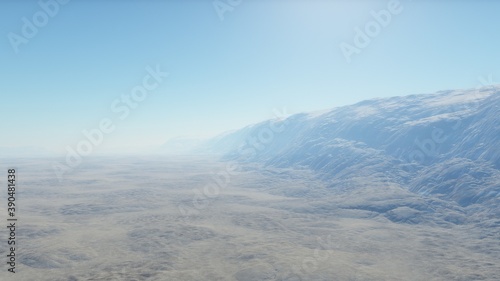 Fantastic digital surface of a distant planet, arial digital landscape, science fiction landscape 3d render