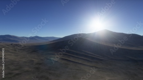 Fantastic digital surface of a distant planet, arial digital landscape, science fiction landscape 3d render