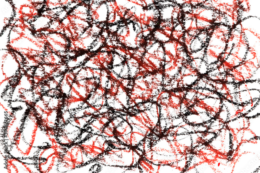 Black and red wax crayons scribble on white background Black and red wax crayons scribble on white background