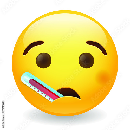 Thermometer Sick Emoji Kawaii Face. Vector Design Art Trendy Communication. Chat Elements. Doctor Virus Protection.