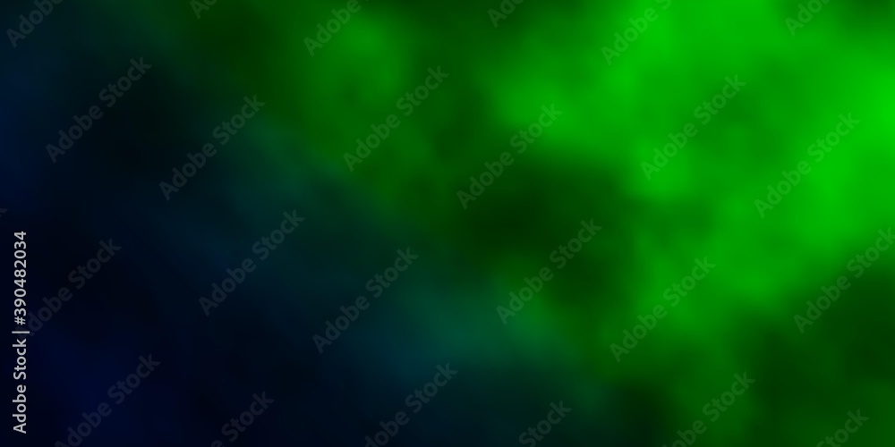 Dark Green vector background with clouds.