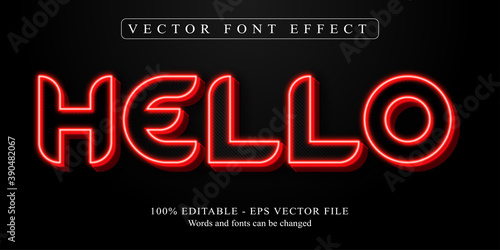 Hello  text, neon style editable text effect