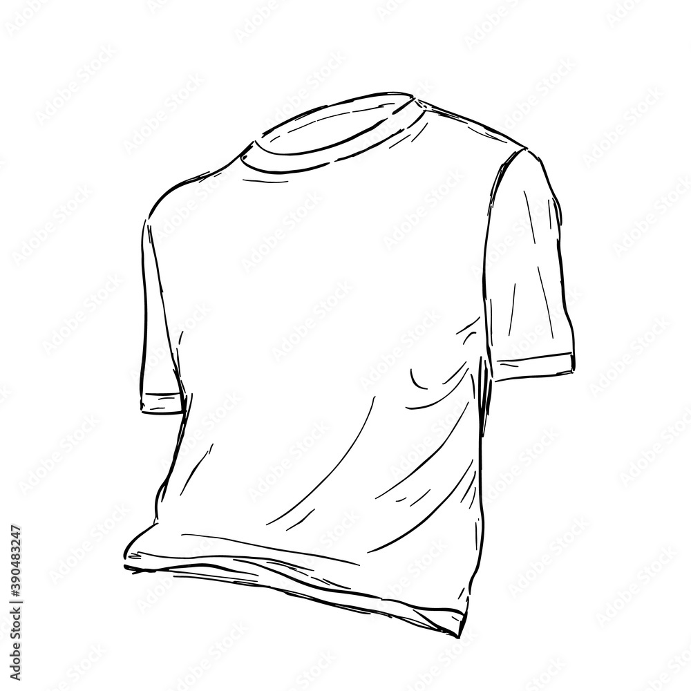 Basic white cotton t-shirt sketch. Vector illustration. Stock Vector ...