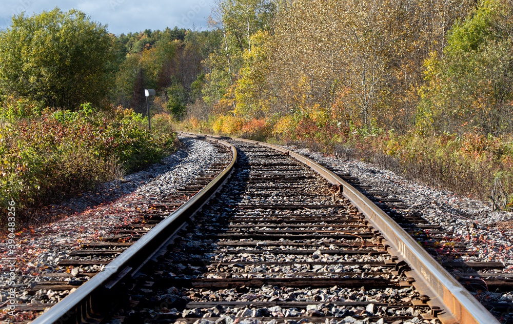 Railway tracks in autumn in Ontario, Canada