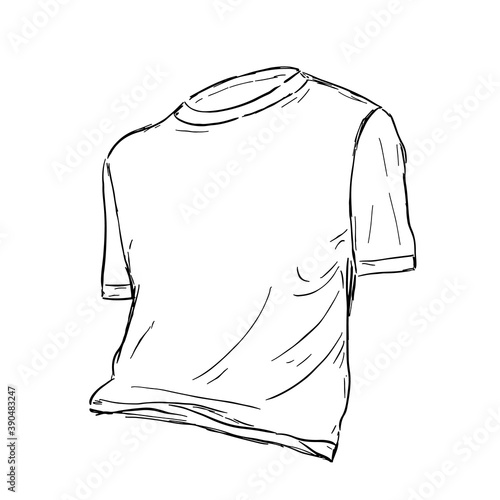 Basic white cotton t-shirt sketch. Vector illustration.