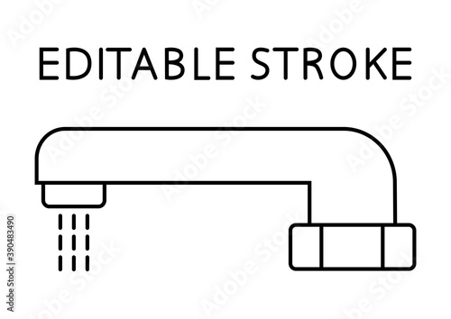 Modern water crane. Hands washing under the faucet with sensor, thin line icon. Automated touchless restroom equipment with sensors. Automatic hand wash faucet icon. Editable icon. Vector