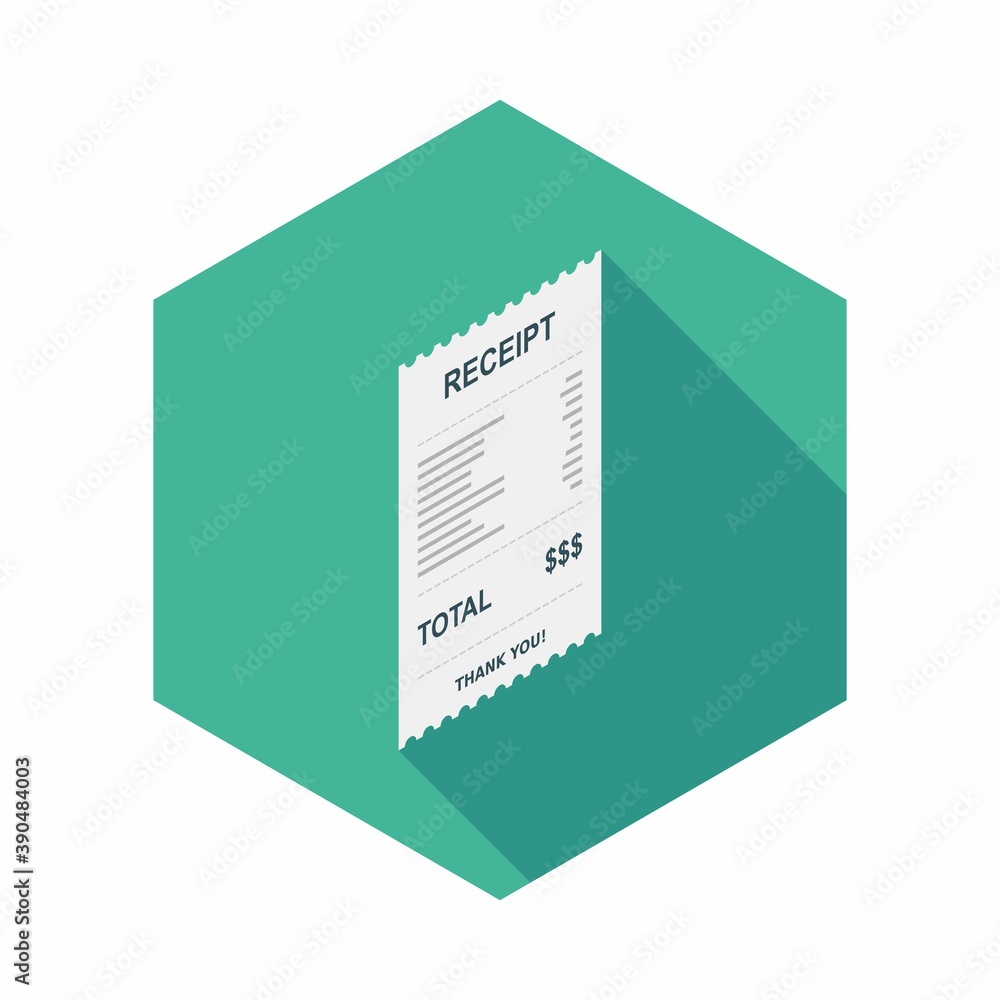Receipt paper, bill check, invoice, cash receipt. Right view isometric icon. Receipt paper, bill check, invoice, cash receipt. Right view isometric icon.