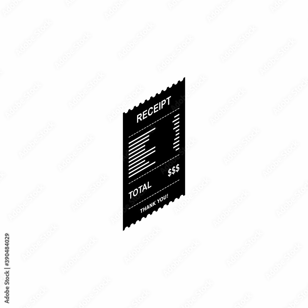 Naklejka premium Receipt paper, bill check, invoice, cash receipt. White outline design. Right view isometric icon.