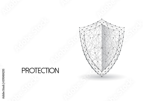 Low polygonal guard shield made of black lines and dots isolated on white background.