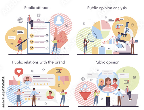 Public opinion set. Idea of PR through mass media to advertise