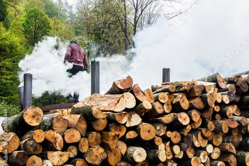 Fototapeta Naklejka Na Ścianę i Meble -  traditional charcoal kilns (Retorty) in the Bieszczady Mountains