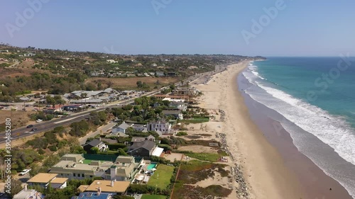 Expensive beachfront properties in Malibu, USA, aerial