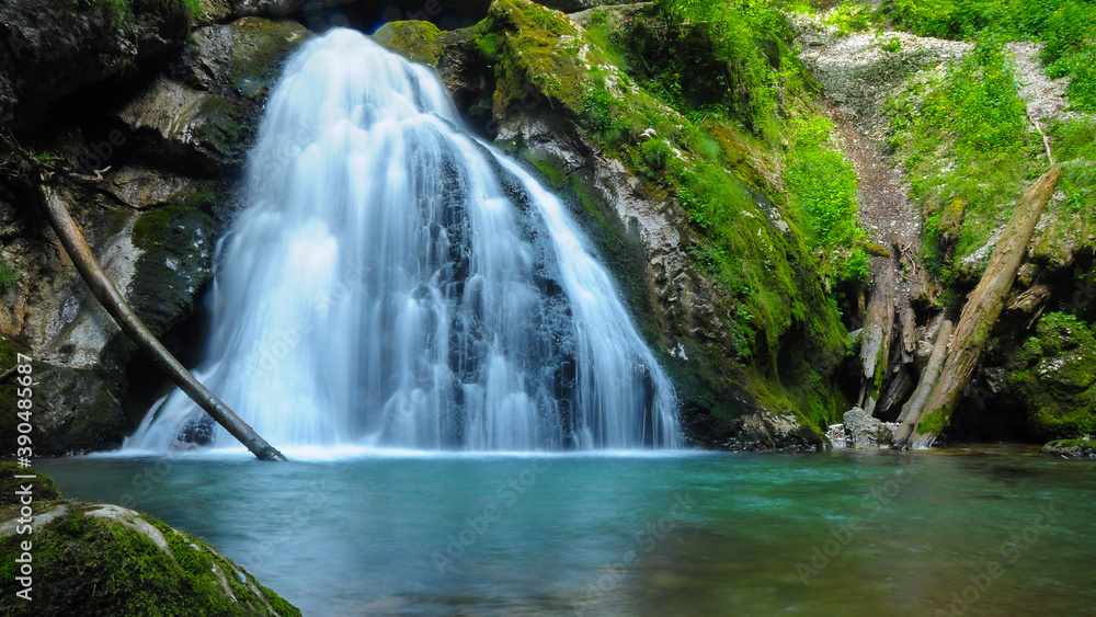 A beautiful waterfall in Galbena Gorges, Apuseni massif, Carpathia, Romania.