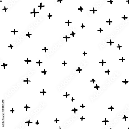 Hand drawn cross and plus sign.Crosses vector seamless pattern. Black paint brush strokes geometrical pattern for wallpaper, web page background, textile design, graphic design.