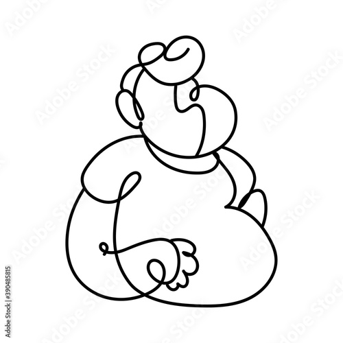 fat man portrait simple continuous line, isolated design