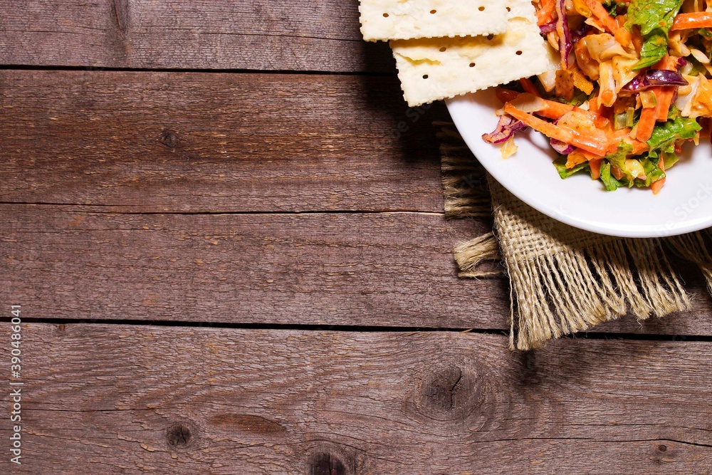 Fototapeta premium Healthy vegetable salad photographed from directly above