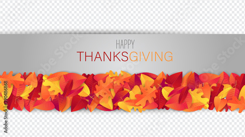 Thanksgiving sale banner, website header or newsletter cover overlay for a custom image. Red and orange fall leaves realistic vector illustration with lettering.