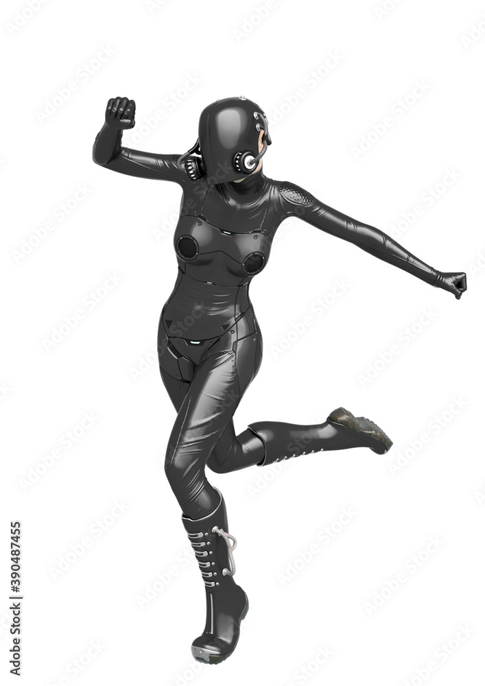 cyber soldier female running side view cyber soldier female running side view