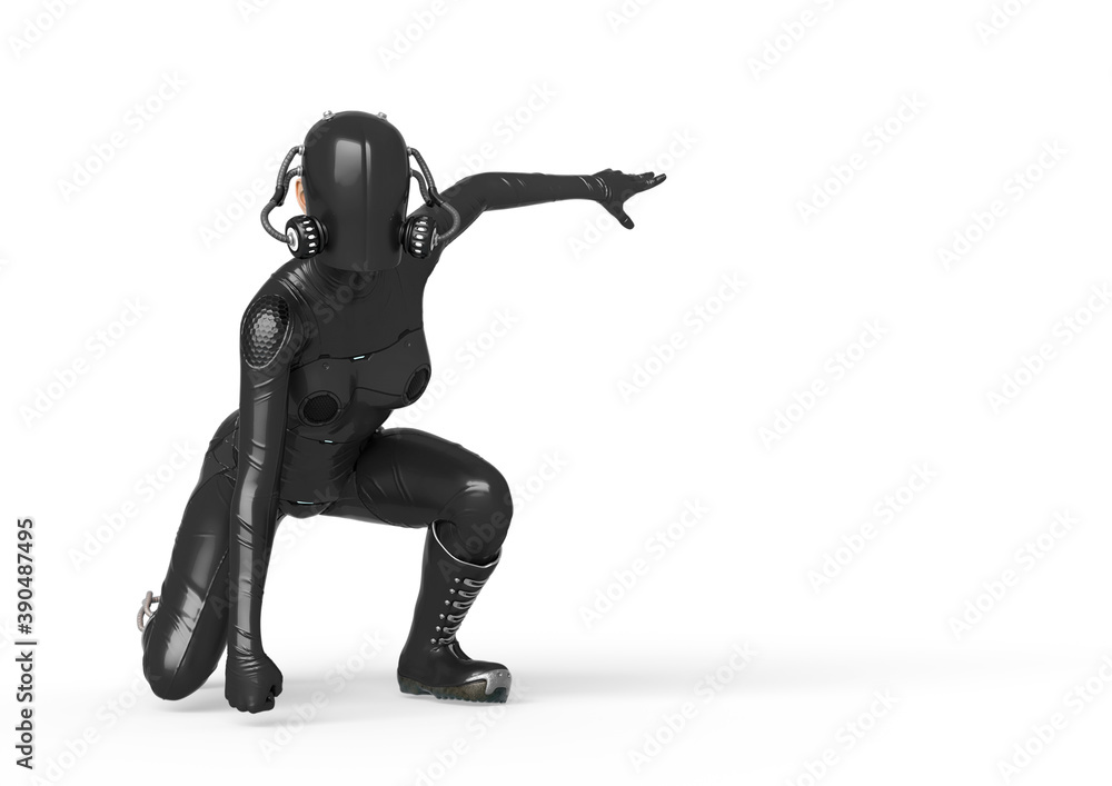 cyber soldier female crouching with copy space cyber soldier female crouching with copy space