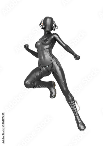 cyber soldier female is floating and waiting for action © DM7
