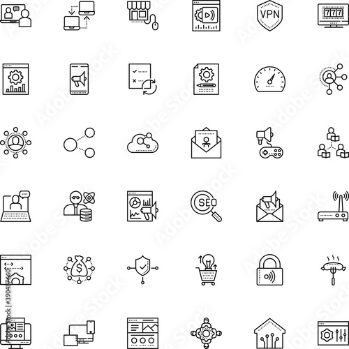 internet vector icon set such as: receive, document, instrument, password, settings, idea, film, e learning and education, link, speaker, science, thin, antivirus, rays, model, barbecue, threat, door