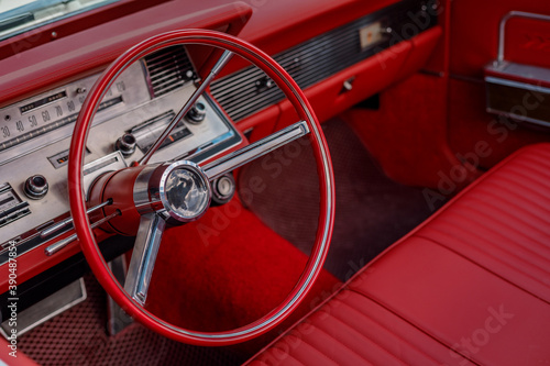 red retro car interior design