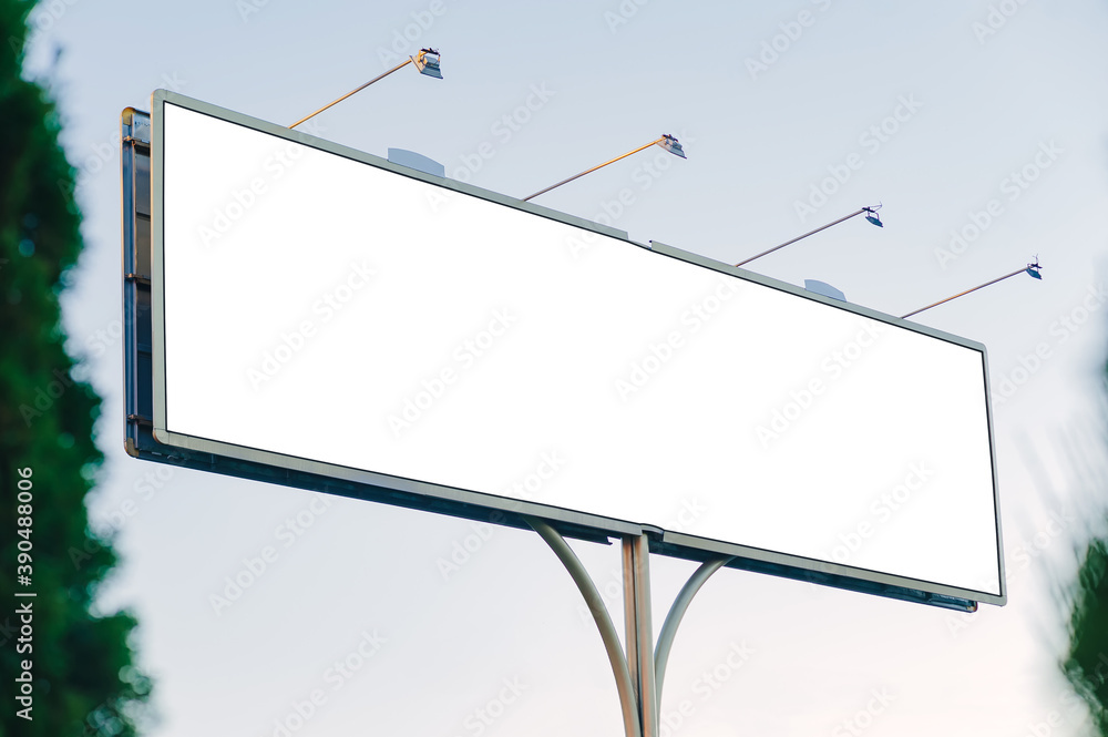 Long billboard mockup, against sky background. Long billboard mockup, against sky background.
