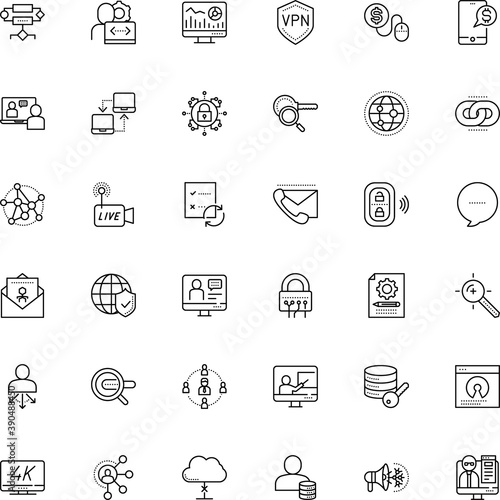 internet vector icon set such as: digital technology network, telephone, mark, spam, interoperability, target, conversation, flow, search engine optimization, engineer, account, map, smart key, play