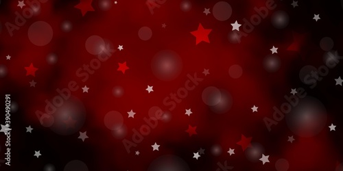 Dark Red vector backdrop with circles, stars.