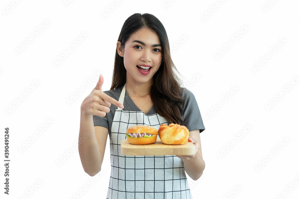 Young woman hand holding hamburger on white background Young woman hand holding hamburger on white background