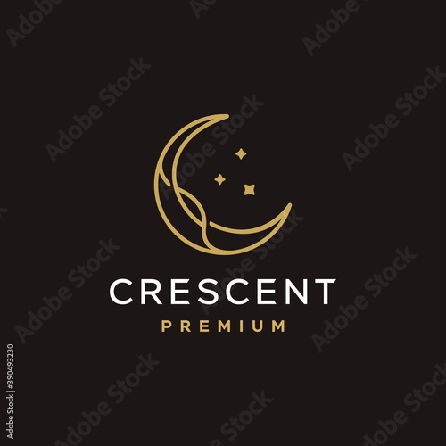 elegant  golden crescent moon and star logo design line icon vector in luxury style outline linear
