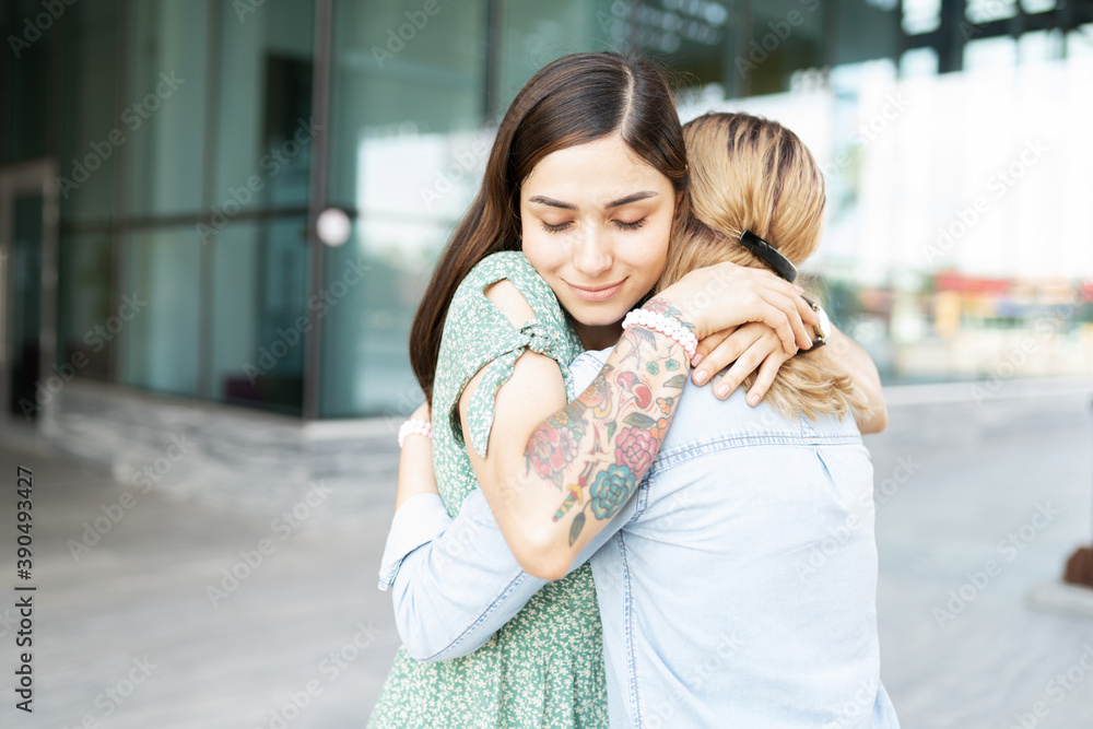 Fototapeta premium Rear view of a lesbian couple embracing