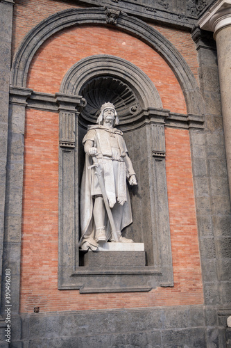 , statue on the facade of the Royal Palace, Piazza del Plebiscito, Naples, Campania, Italy