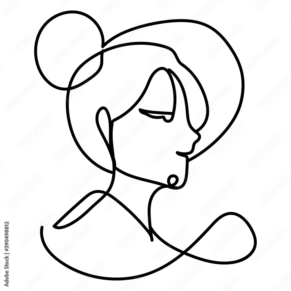 woman with bun hair fashion, continuous line style woman with bun hair fashion, continuous line style