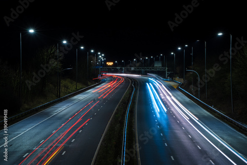 Motorway long exposure night time traffic cars