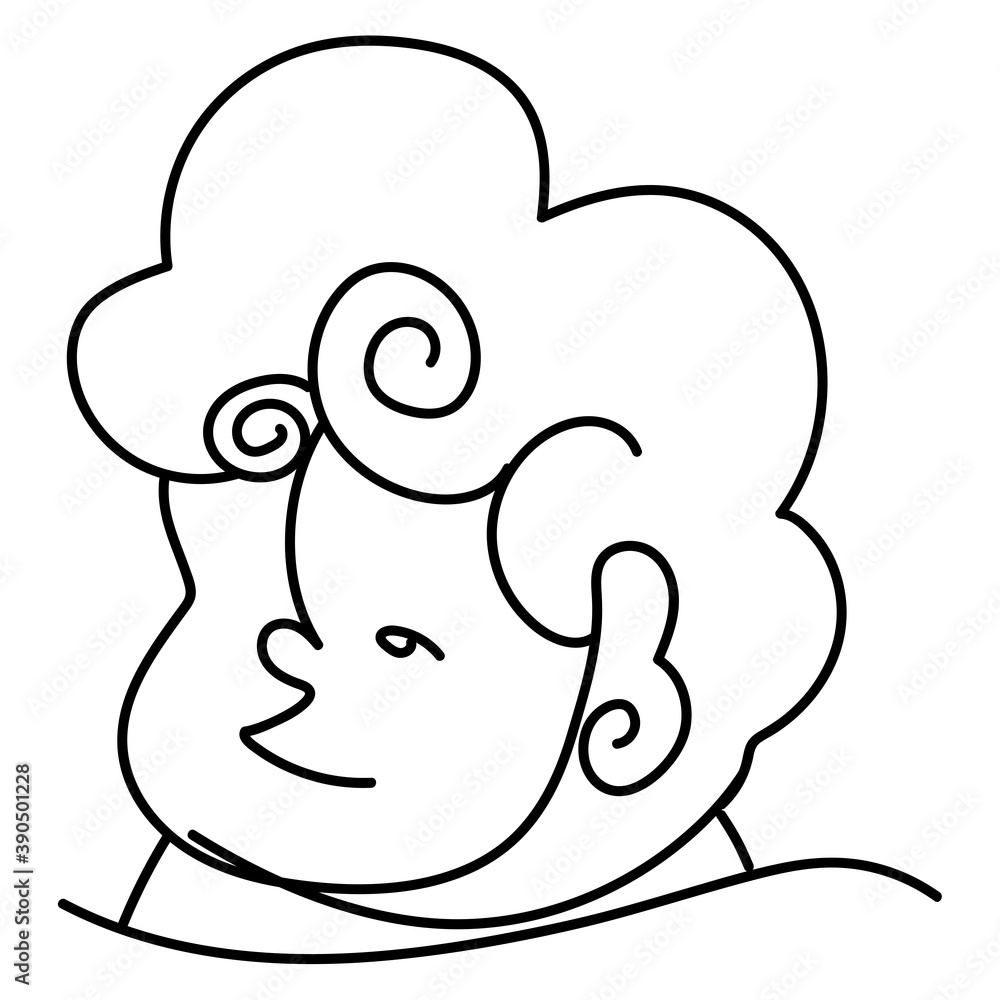 little boy with curly hair, continuous line style little boy with curly hair, continuous line style