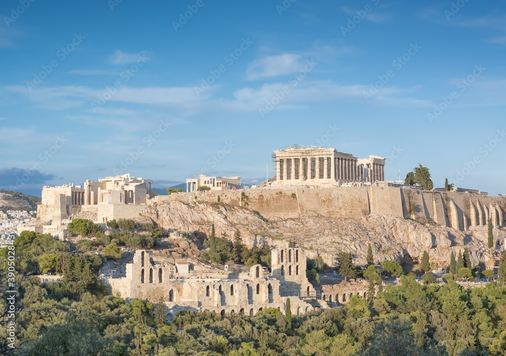 View in Athens on the Acropolis, Parthenon  in the early evening