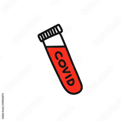 covid blood test doodle icon, vector color illustration