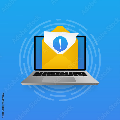Alert mail laptop, great design for any purposes. Flat vector. Mail icon vector. Envelope sign. Information reminder.