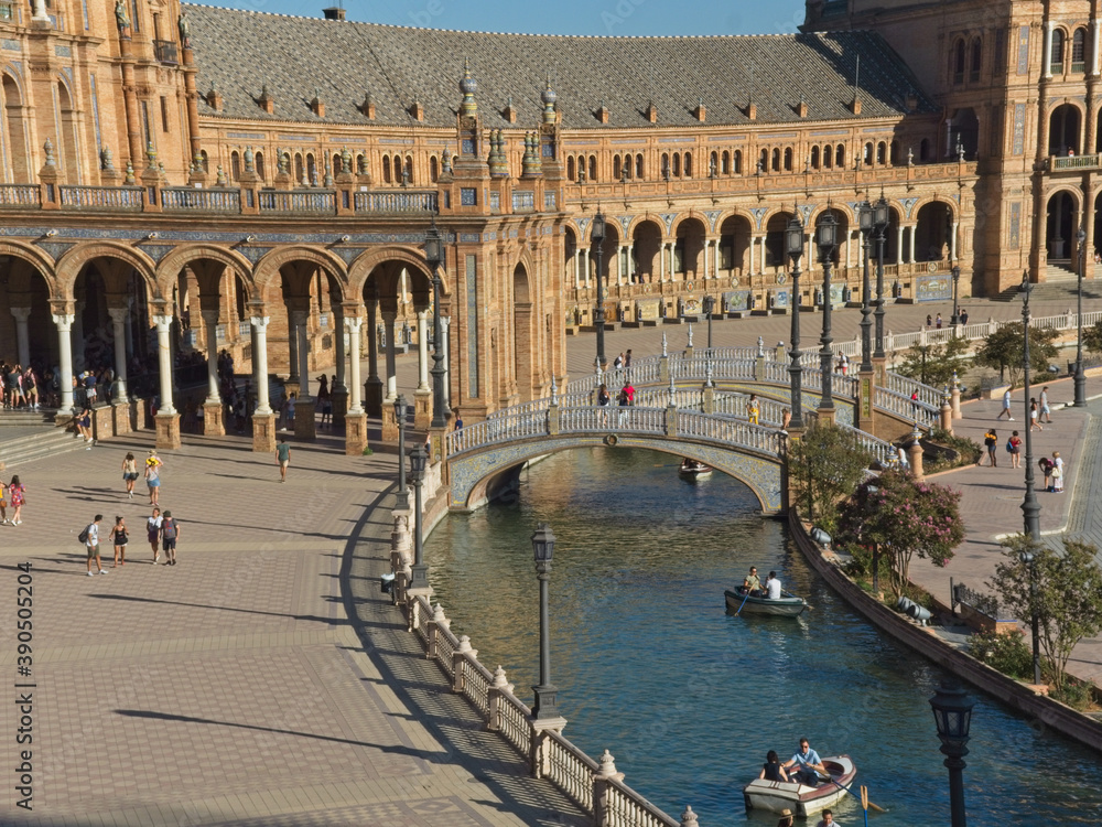 Sunny afternoon in the Plaza de España in Seville