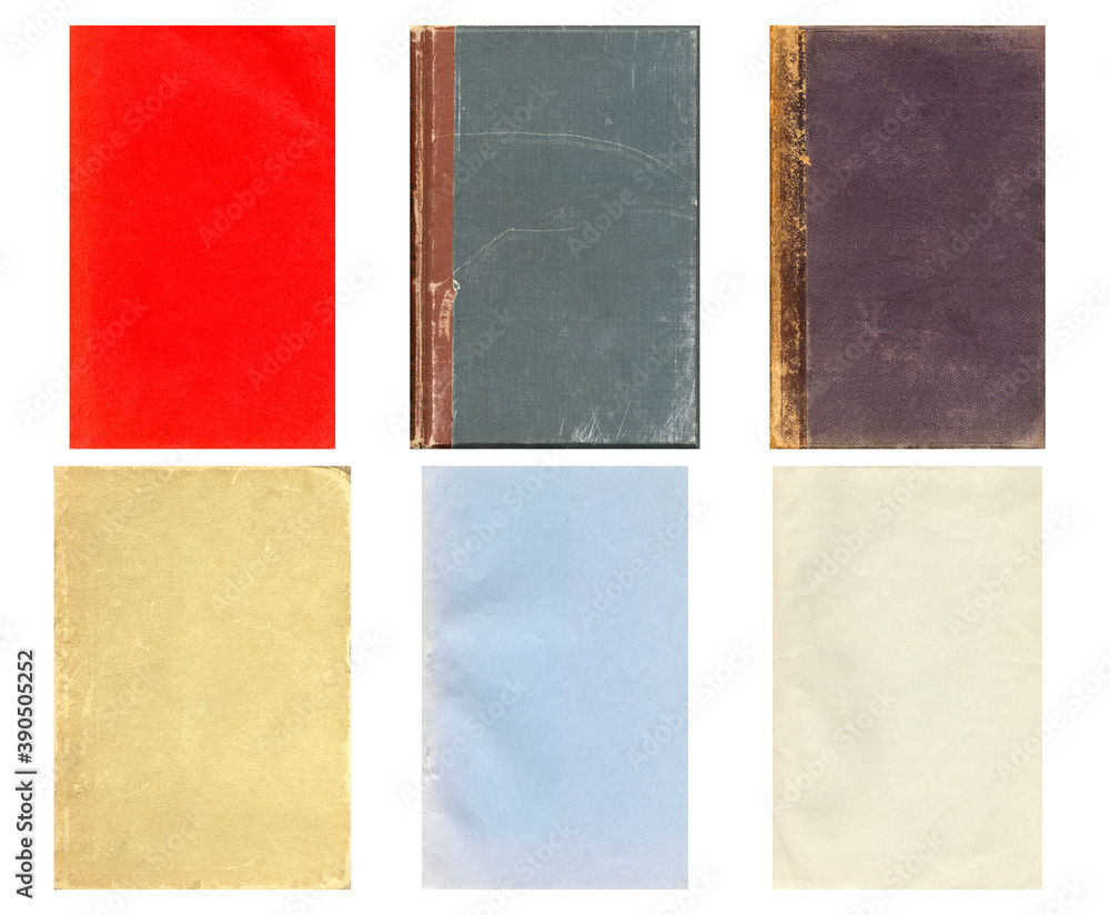 Paper and textile textures set. Blank retro pages and old book covers. Rough faded canvas surface. Perfect for background and vintage style design. Empty place for text.