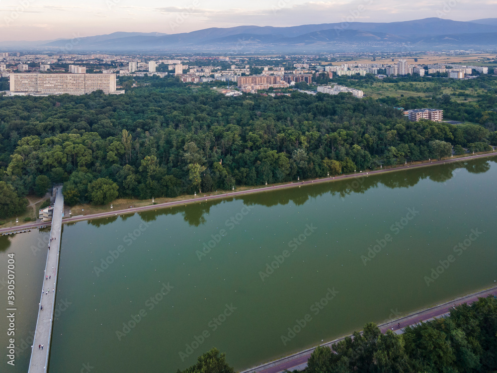 sunset panorama of Rowing Venue in city of Plovdiv, Bulgaria