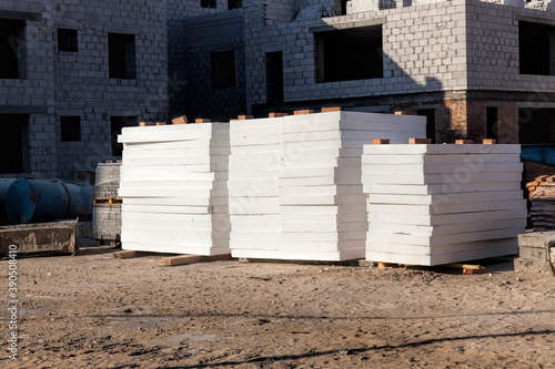 construction site with new ready-to-use slabs for house insulation